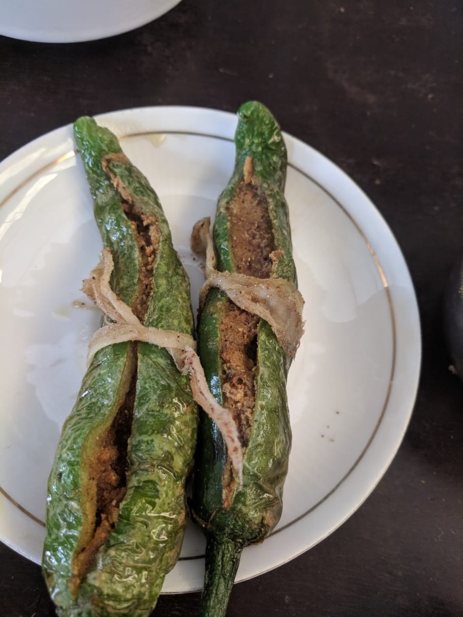 A plate of stuffed green chillies