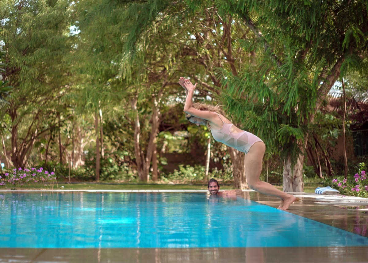Joyful moment at the pool
