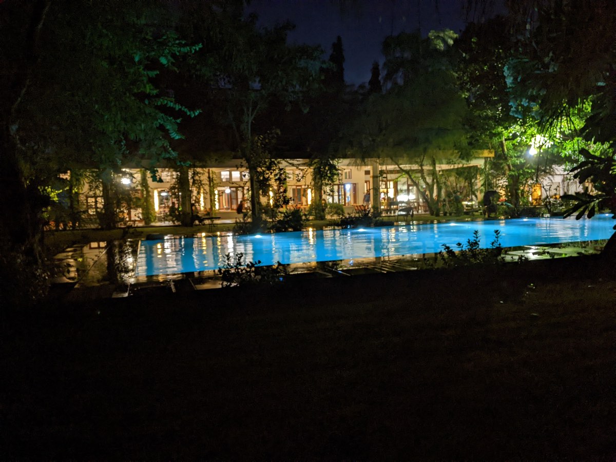 Pool at night — still and atmospheric