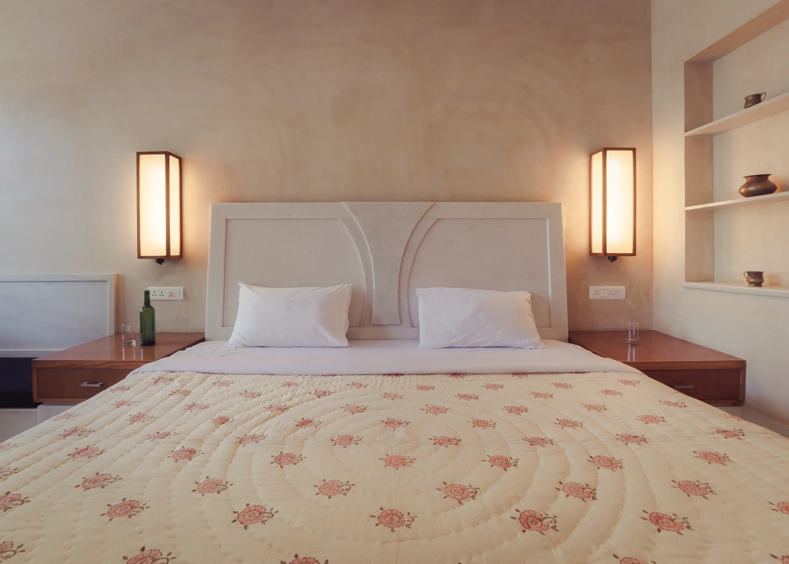 The Standard room bed with its backlit marble headboard