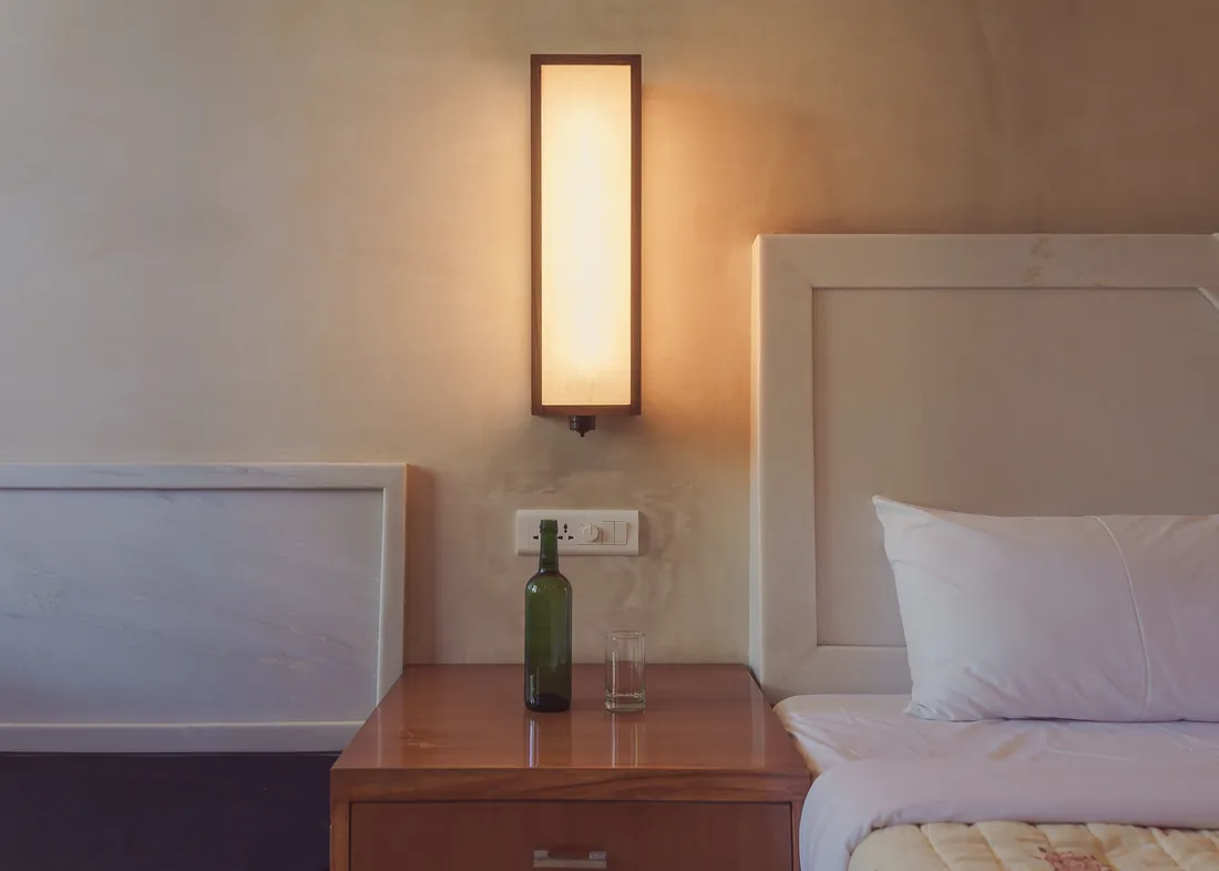 Bedside lamp and clear table