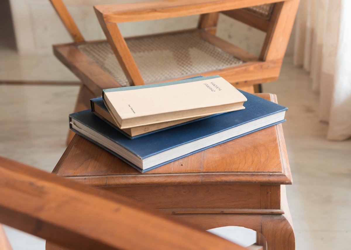 A side table with books